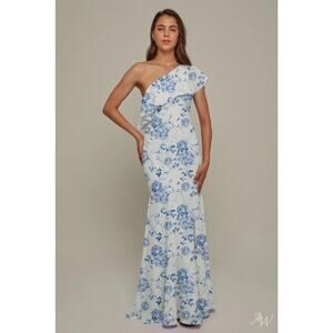 #30 MSRP: $105 NWOT AW BRIDAL FELICIA CHIFFON MERMAID ONE SHOULDER ♡SIZE 14♡